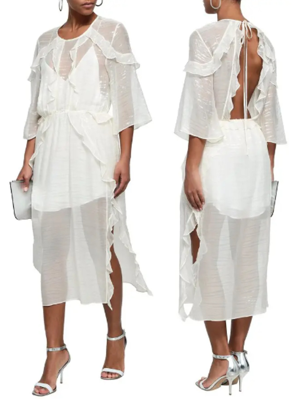 NWT IRO Eolla Open-Back Ruffled Jacquard A-Line Midi Dress White 38 FR / US 6